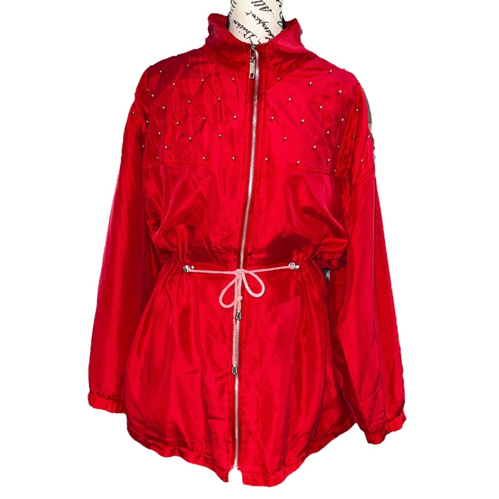 Silk Red Studded Windbreaker Jacket